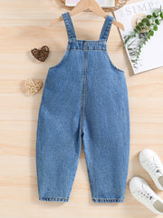 Girl's Heart Print Denim Overalls Jumpsuit Long Pants