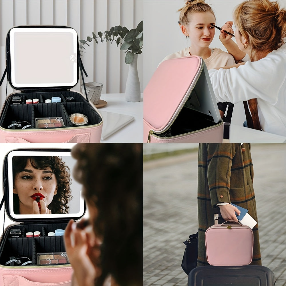 Travel Makeup Train Case With Lighted Mirror & Organizer