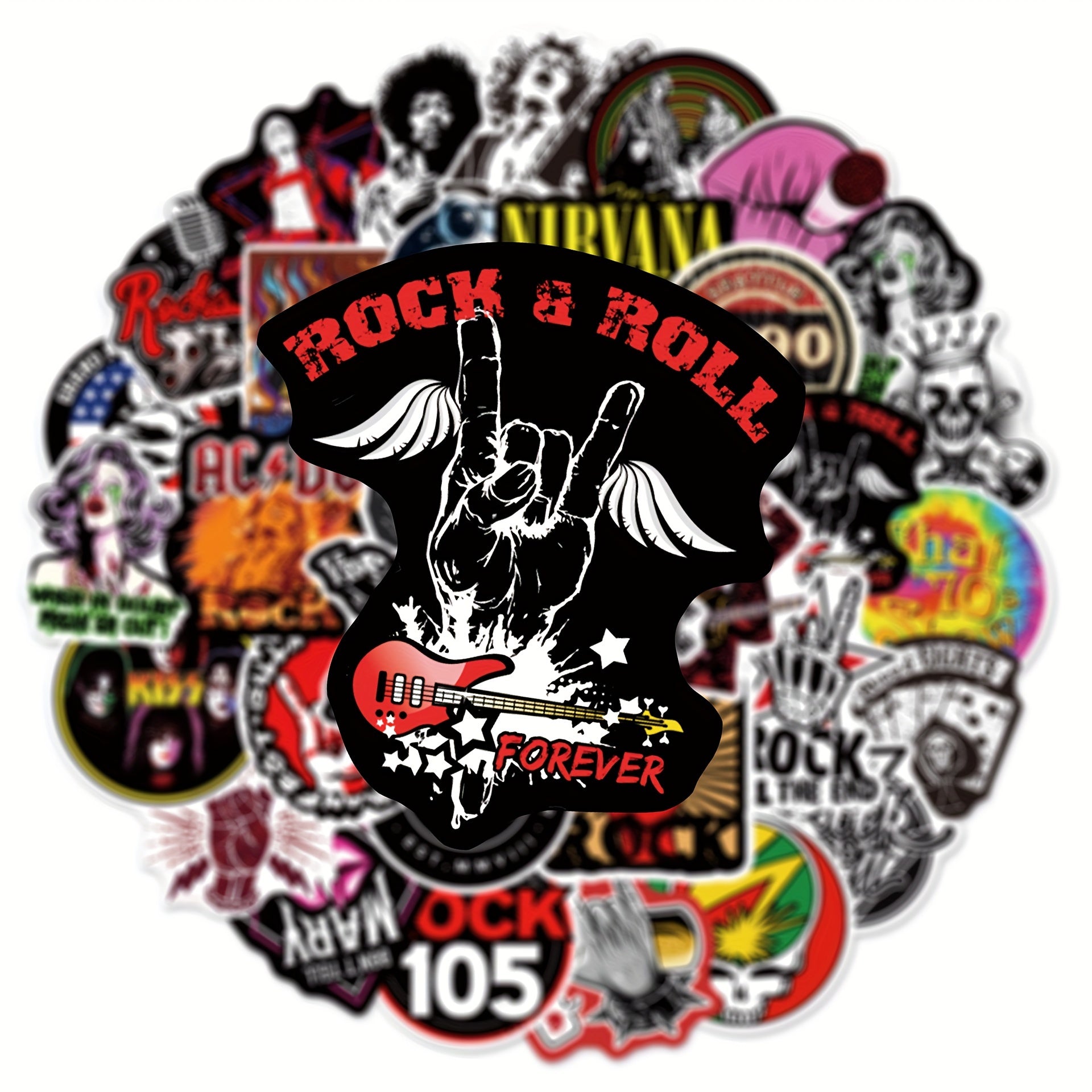 Rock Music Stickers Set - 104pcs for Phones, Cups, Computers