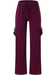 Drawstring Solid Wide Leg Pants Casual Long Length Pant