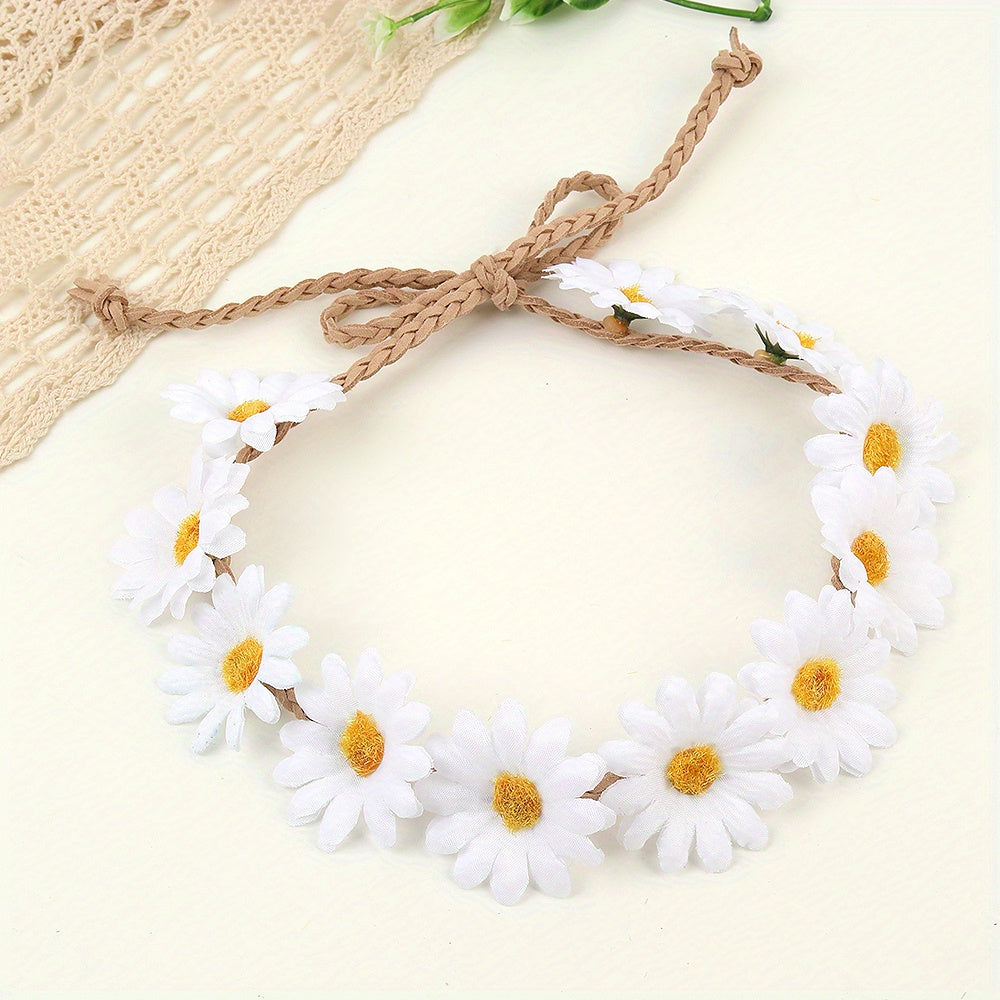 Floral Crown Headband for Girls Retro Adjustable Flower Crown Garland Headpiece