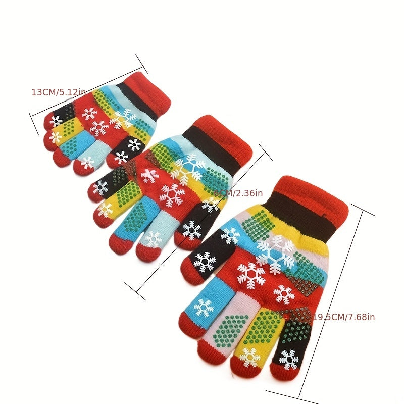 Kids Snowflakes Five Fingers Plus Velvet Gloves