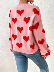 Heart Pattern Crew Neck Pullover Sweater Women's Clothing
