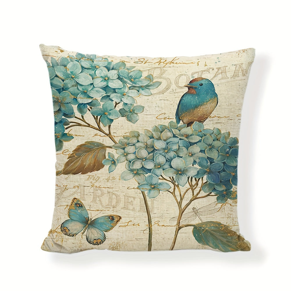 1 Pc Linen Birds And Flowers Sofa Decorative Cushion Cover Pillowcase 45 45