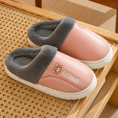 Women's Cartoon Bear Print Slippers Plush Lined Platform Shoes