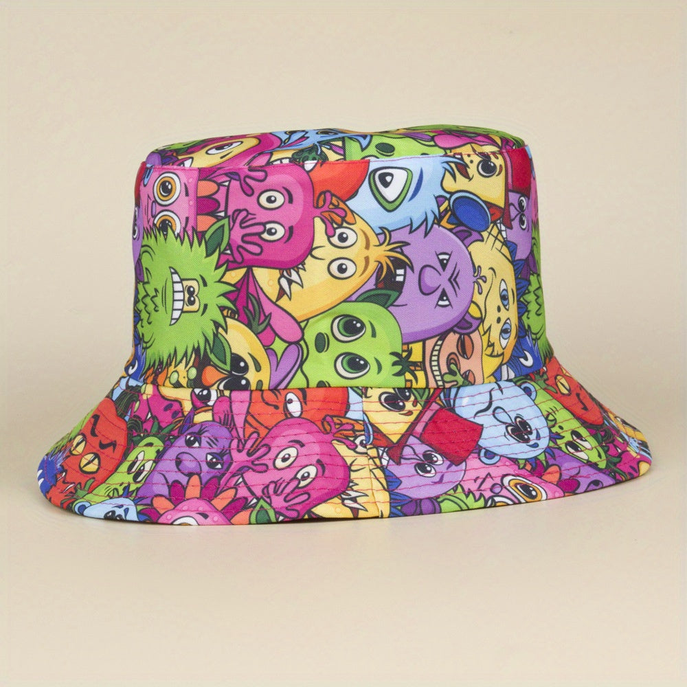 Fisherman Hat Cartoon Print Double sided Basin Hat Sun Visor Hip hop Cap