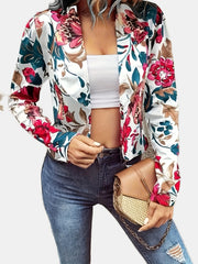 Floral Print Open Front Jacket for Spring & Fall