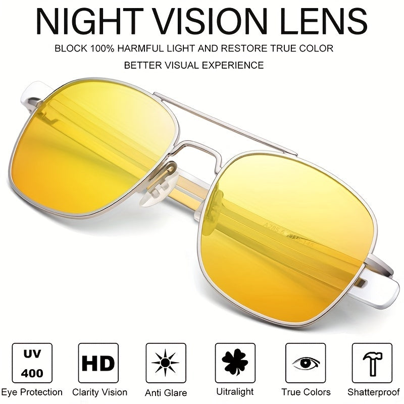 Men's Polarized Night Vision Driving Sunglasses Anti-glare Aviator Pilot