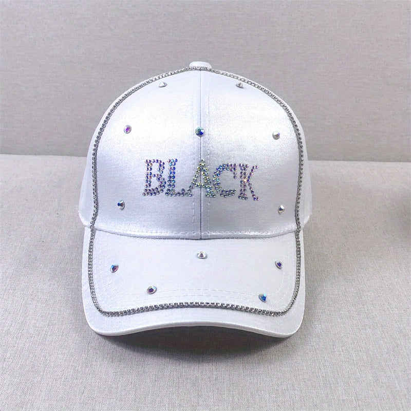 Rhinestone Letter Baseball Cap - Solid Dad Hat for Women