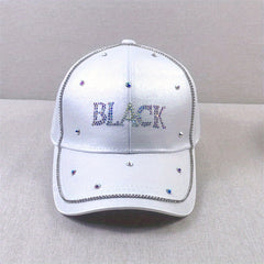 Rhinestone Letter Baseball Cap - Solid Dad Hat for Women