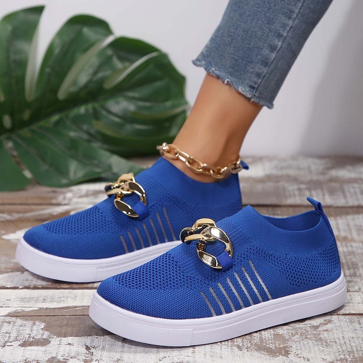 Breathable Mesh Sneakers with Chain Decor for Women