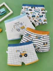 4pcs Boys Boxer Briefs Cartoon Car Children's Underwear Cotton
