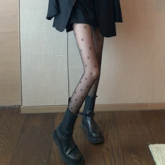 Bow Pattern Tights High Waist Semi Sheer Footed Pantyhose