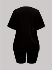 Cross Print 2pcs Set Short Sleeve Casual T Shirt & Shorts Two piece Set