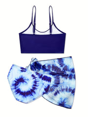 3pcs Girls Tie Dye Swimsuit Set Beach Bathing Suit Summer Clothes