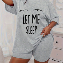 Eye & Slogan Print Tee & Shorts Home Wear Set