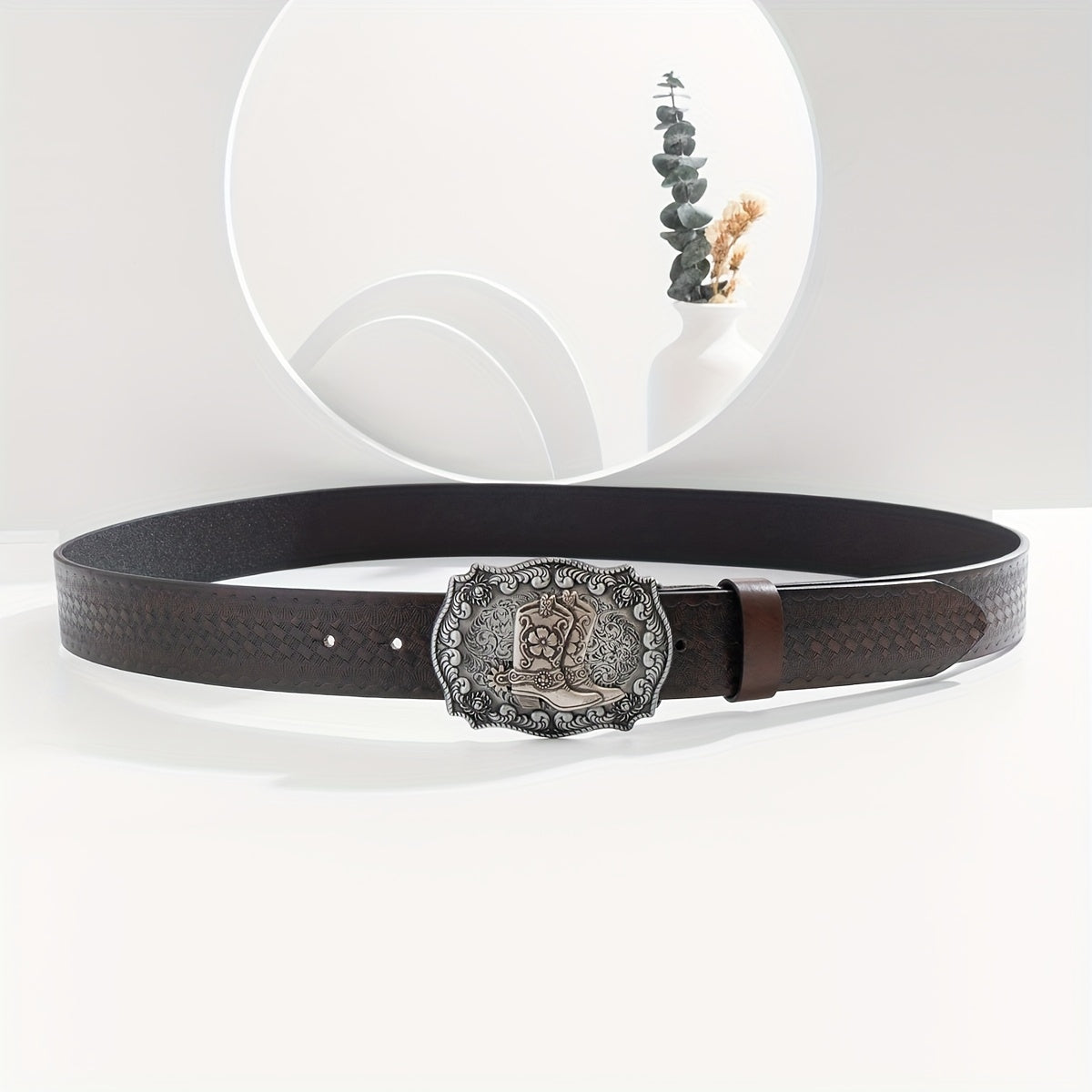 Men's Floral PU Leather Boost Belt Casual Jeans Cowboy Waist Strap