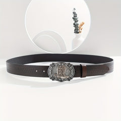 Men's Floral PU Leather Boost Belt Casual Jeans Cowboy Waist Strap