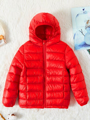 Boys Winter Fleece Hooded Coat Cotton Padded Light Warm Jacket Outerwear