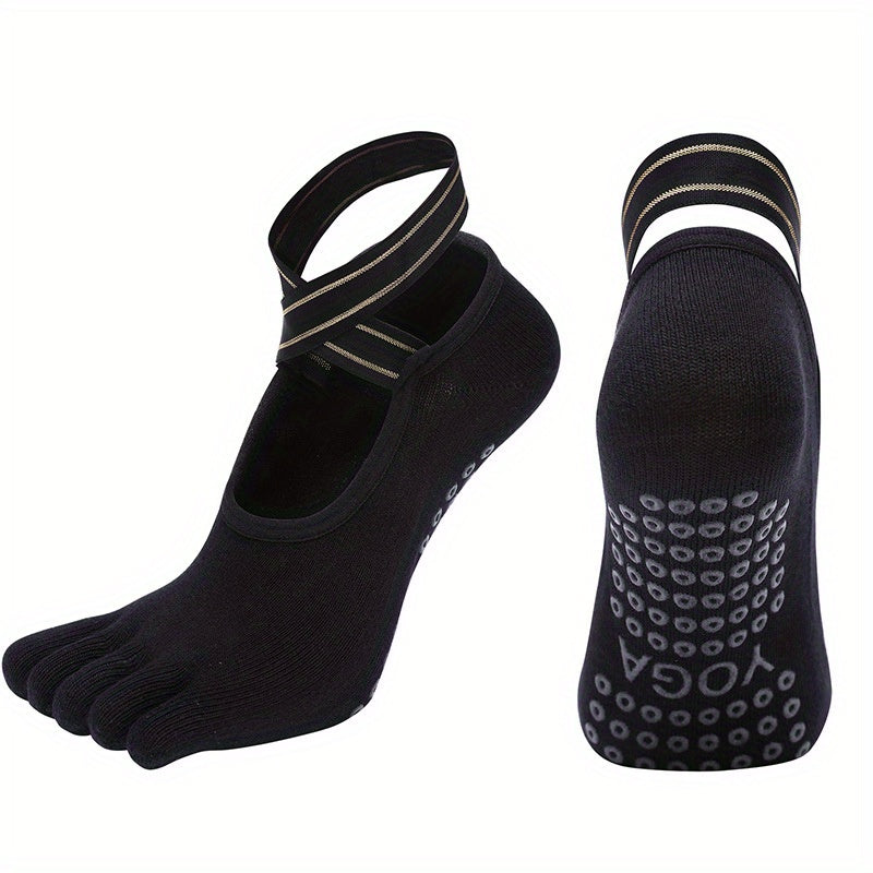 Non Slip Cross Strap Dance Socks with Five Toe Split
