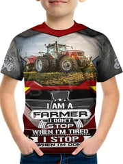 FARMER Tractor Print Tee Boys Casual Short Sleeve T shirt