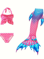 3pcs Mermaid Swimsuit Set & Tail in Tie Dye Fish Scale