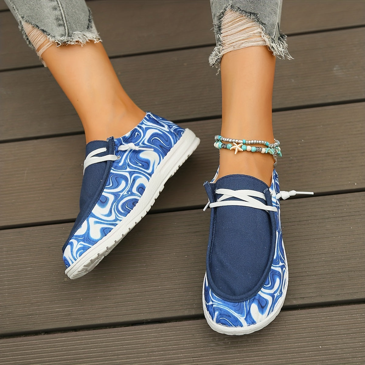Women's Print Canvas Slip On Flat Sneakers