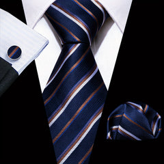 Men's Silk Striped Necktie Set Wedding