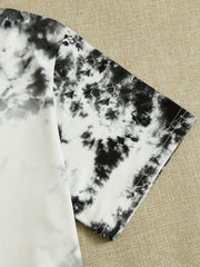 Tie Dye 2 Piece Set Figure Print Short Sleeve T shirt & Elastic Waist