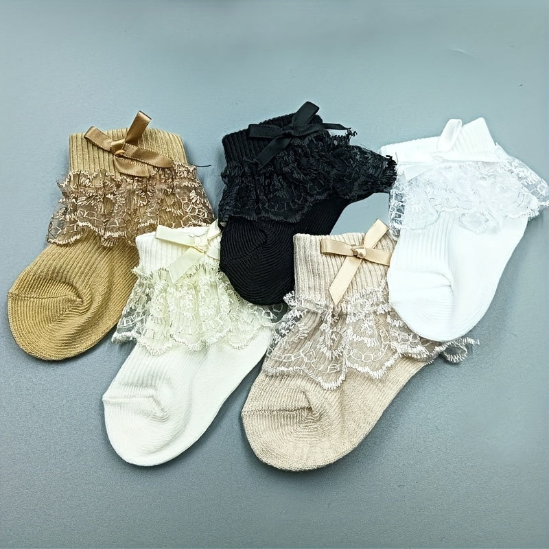 3Pairs Baby Girls Princess Lace Ruffles Bow Ankle Socks