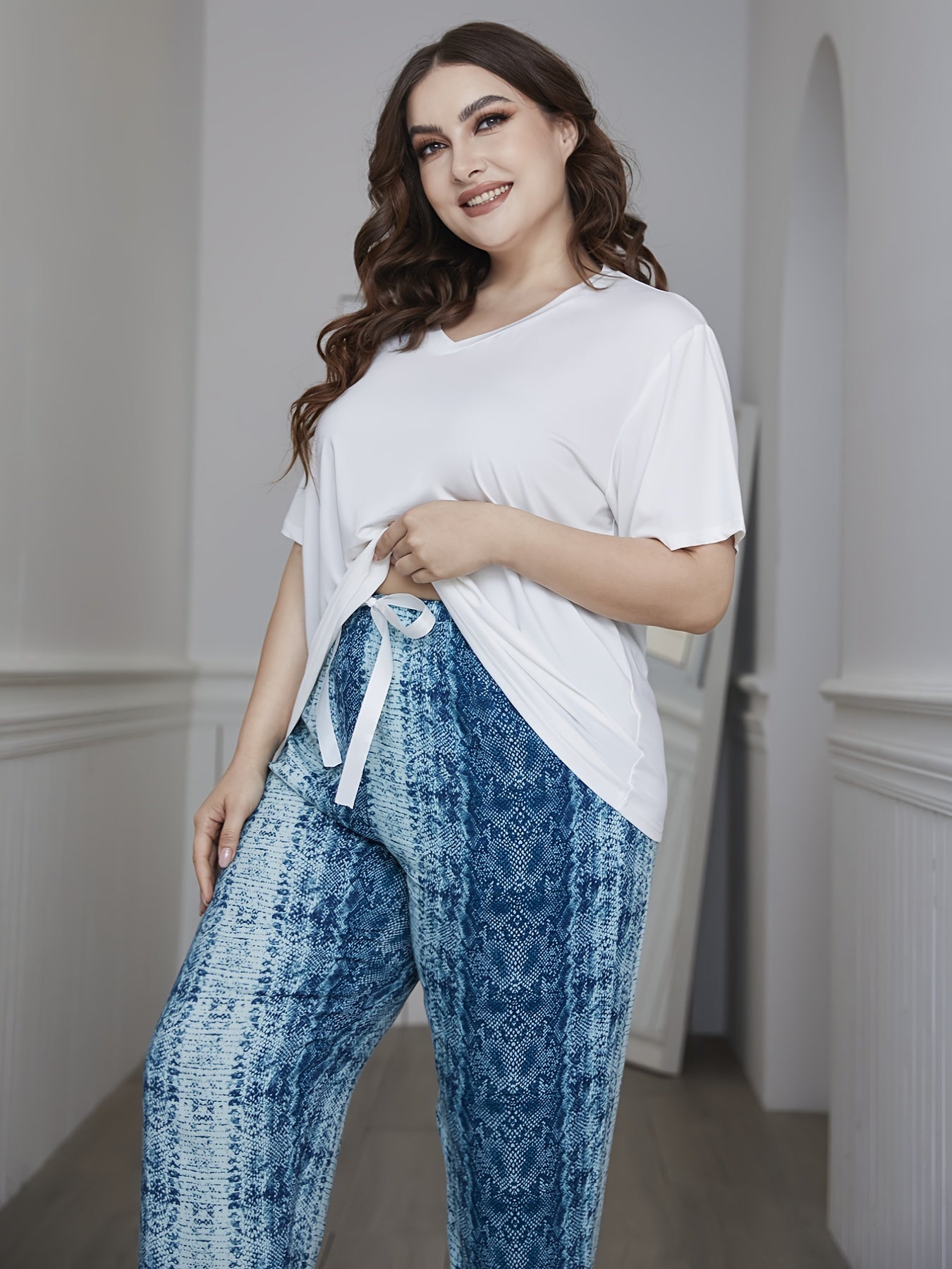 Colorblock Short Sleeve Tee & Tie Dye Print Pajama Set