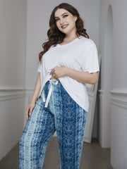 Colorblock Short Sleeve Tee & Tie Dye Print Pajama Set