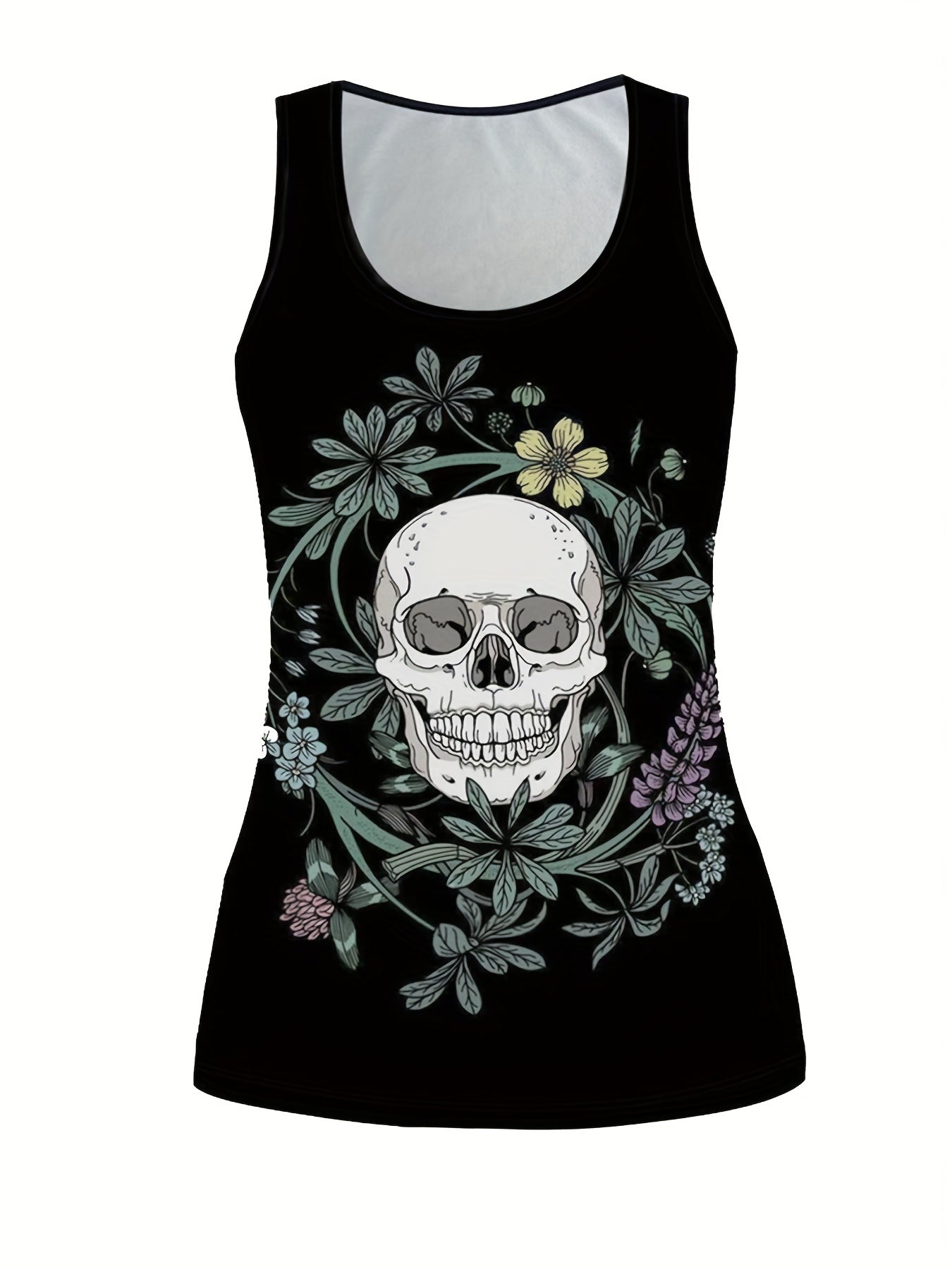 Halloween Casual Outfits 2 Piece Set Skull & Floral Tank Top Leggings