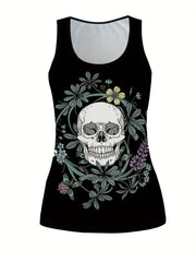 Halloween Casual Outfits 2 Piece Set Skull & Floral Tank Top Leggings