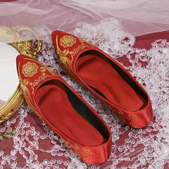Embroidered Flat Shoes Pointed Toe Slip On Wedding Shoes Soft Sole
