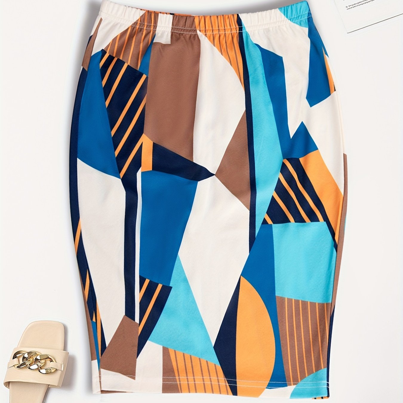 Colorblock Geometric Print Midi Skirt