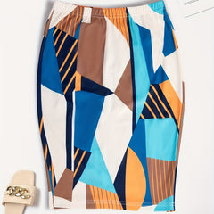 Colorblock Geometric Print Midi Skirt