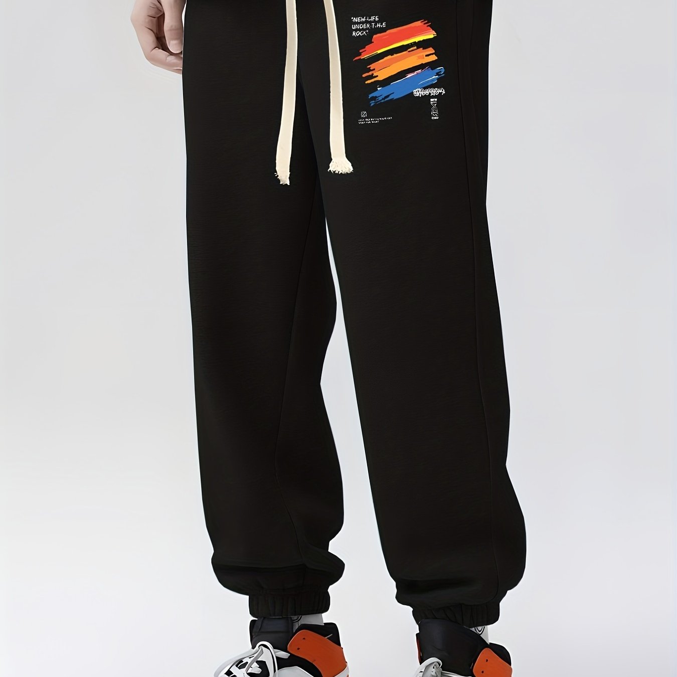 Brush Line Print Drawstring Sweatpants Men's Casual Loose Fit Pants
