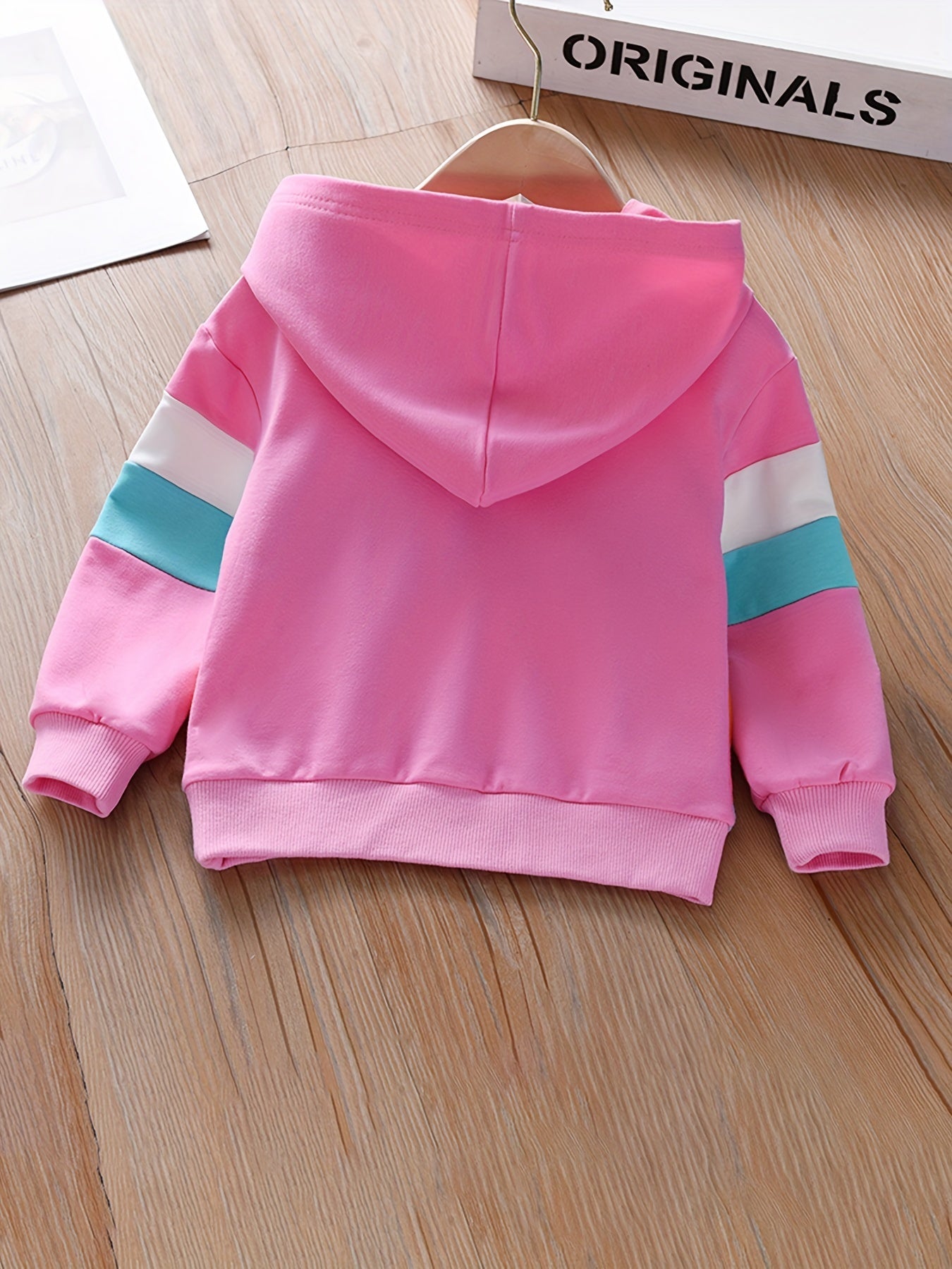 Girls' Rainbow Embroidery Striped Hooded Sweatshirt Pullovers