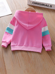 Girls' Rainbow Embroidery Striped Hooded Sweatshirt Pullovers