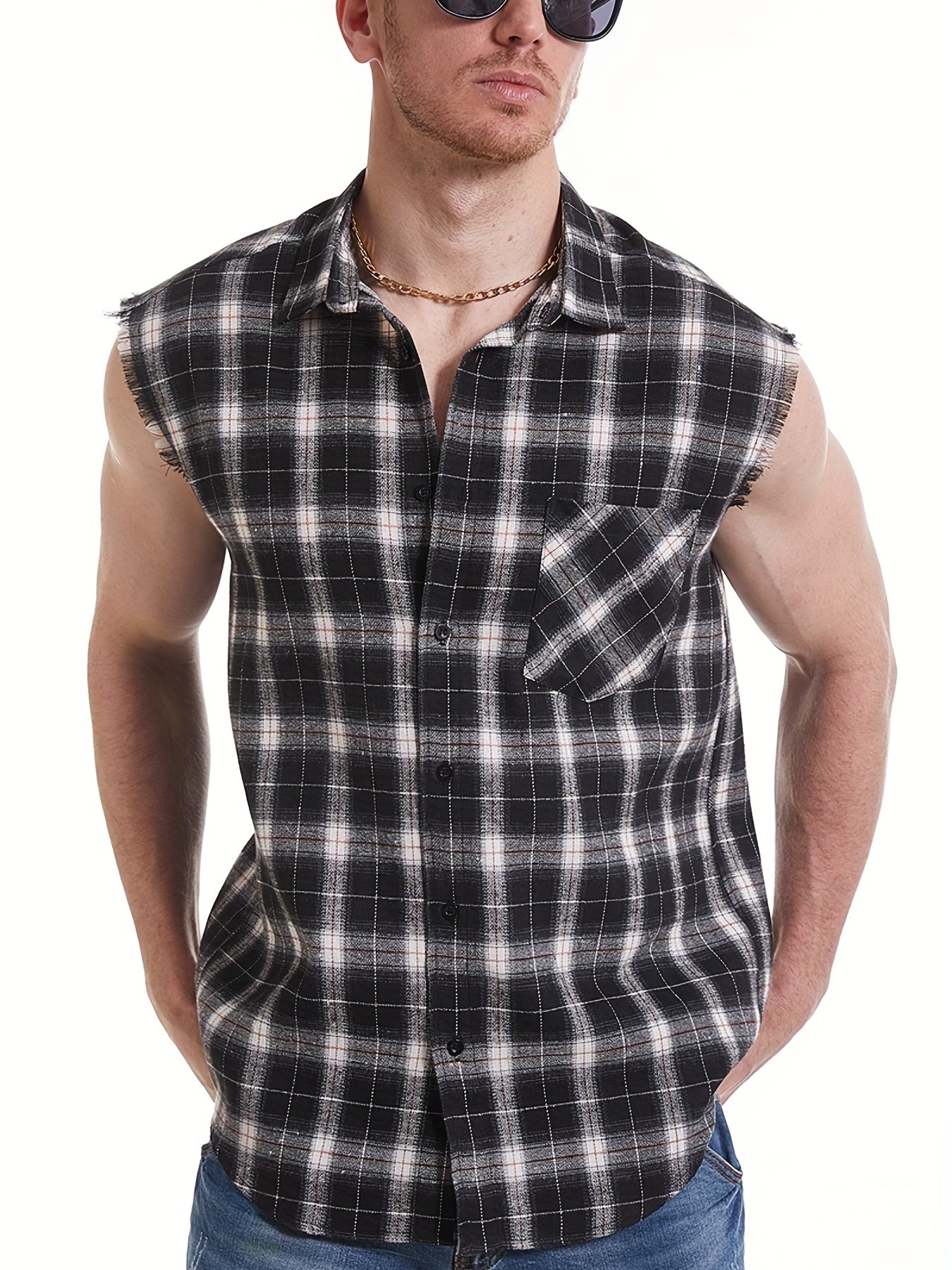 Plaid Print Sleeveless Shirt for Summer