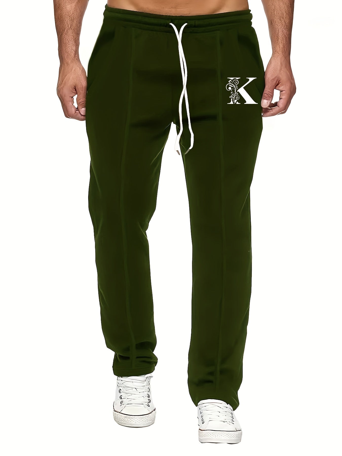Men's Casual K Print Joggers Loose Fit Drawstring Pants