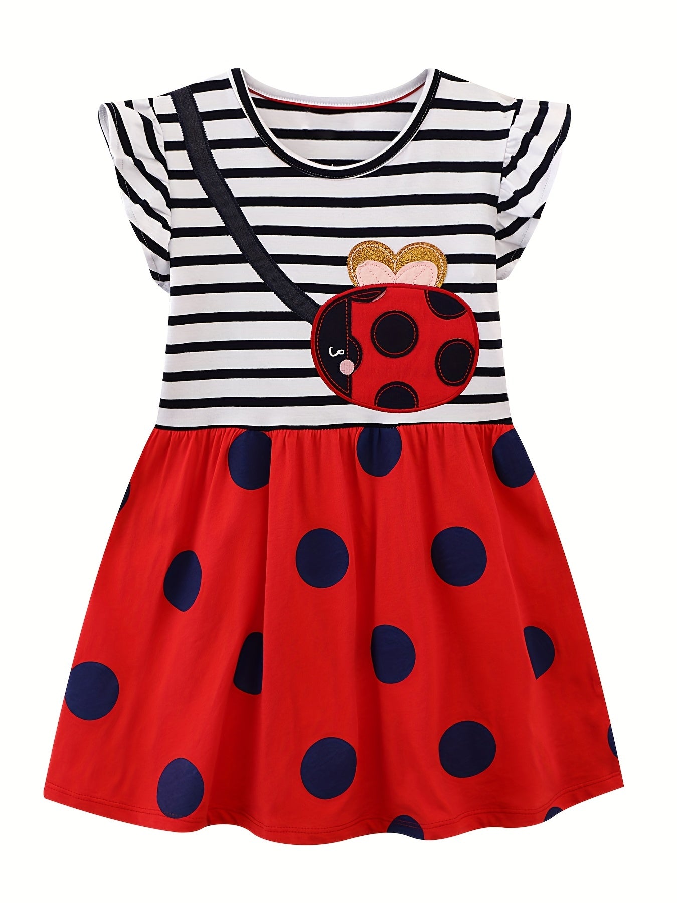 Toddler Girls Ladybug Embroidery Ruffle Dress