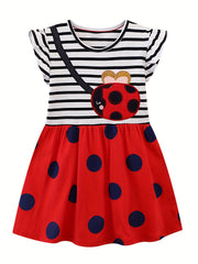 Toddler Girls Ladybug Embroidery Ruffle Dress