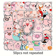 50 Adorable Piggy Waterproof Stickers for Water Bottles Laptops Scrapbooks