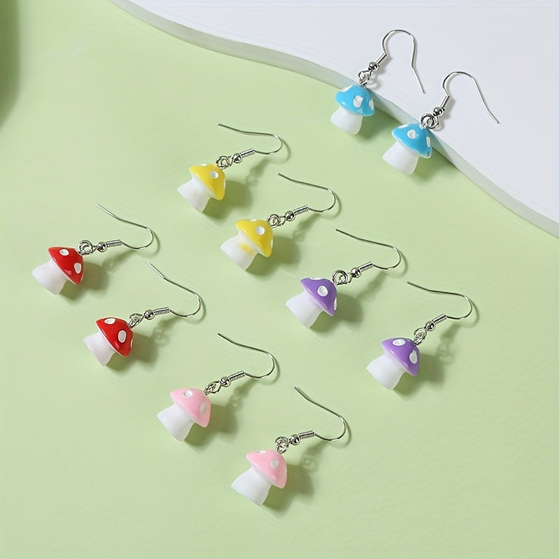 5 Pairs Colorful Mushroom Earrings Set for Kids Teen Girls Women