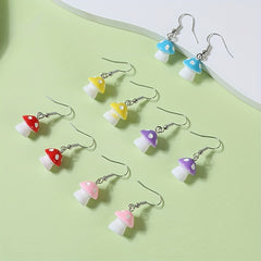 5 Pairs Colorful Mushroom Earrings Set for Kids Teen Girls Women