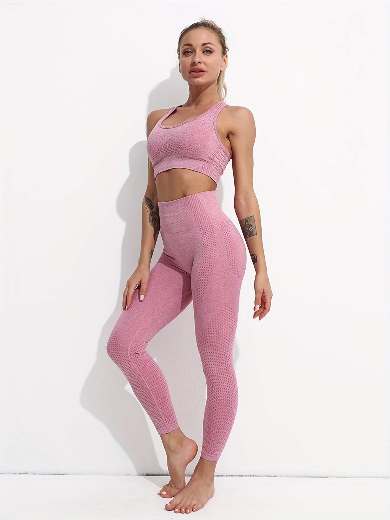 U Neck Sports Bra & High Waist Leggings Set - Fitness Workout Gym Activewear
