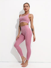 U Neck Sports Bra & High Waist Leggings Set - Fitness Workout Gym Activewear