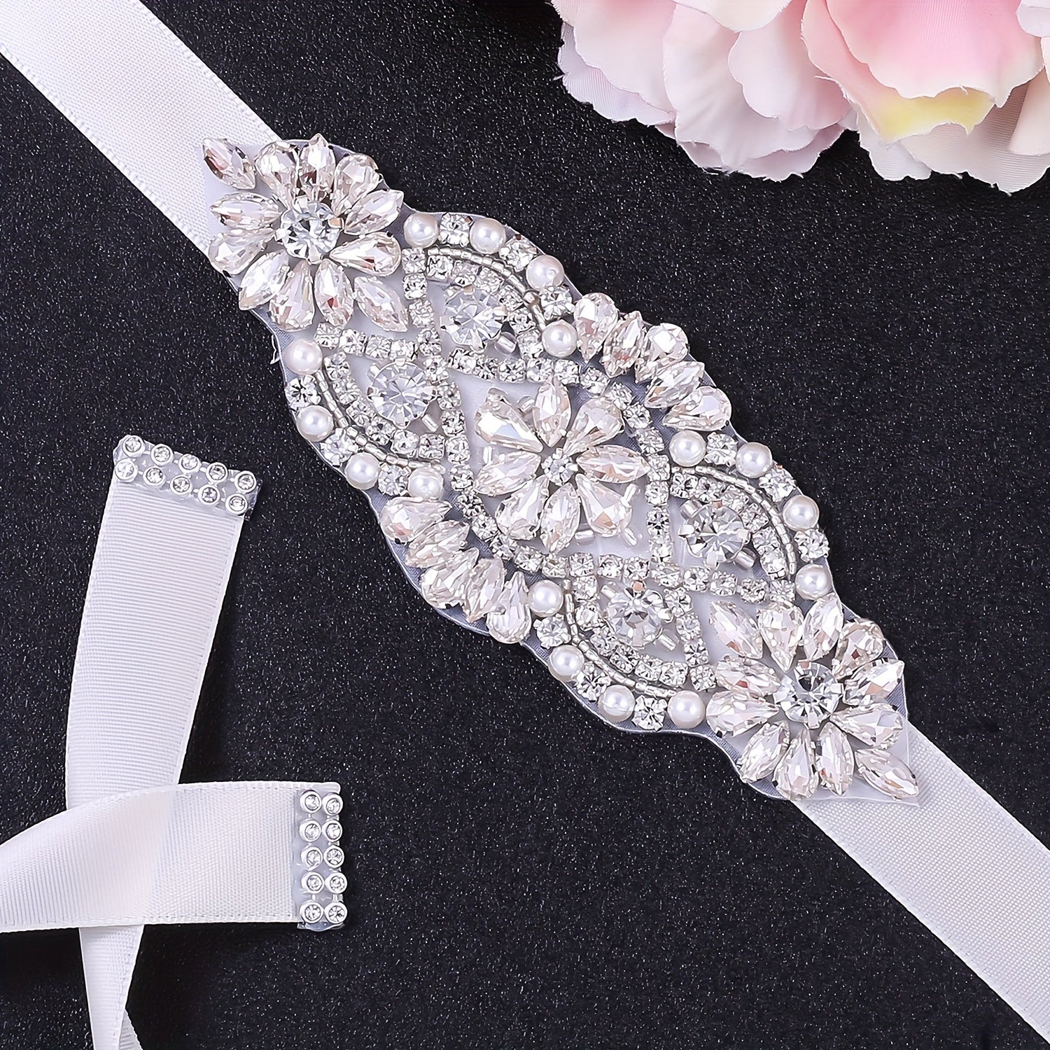 Rhinestone Waistband Satin Ribbon Belt Waist Chain Bridal Wedding Dress